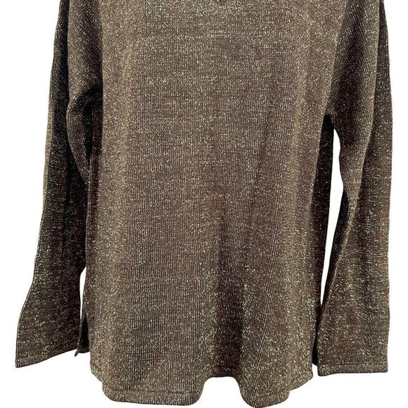 Vintage Terry Lewis Classic Luxuries Brown Metallic Wool Blend V-Neck Sweater - Picture 3 of 13